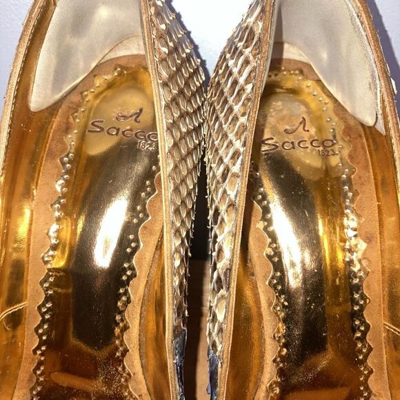 Francesco Sacco, Authentic & Exotic Python Snakeskin Gold Metal Spike Stilettos - Picture 8 of 14